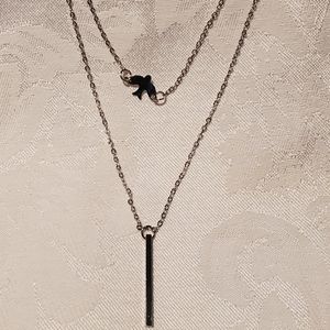 Silver layered bird and Y necklace